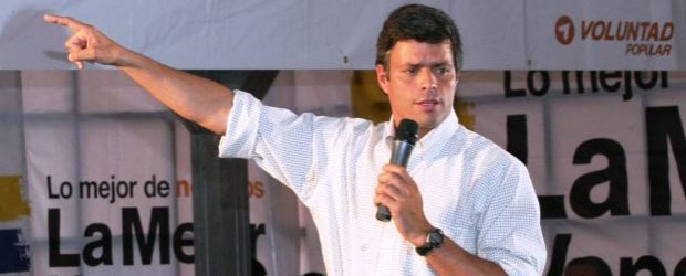 El precandidato opositor Leopoldo López durante un acto