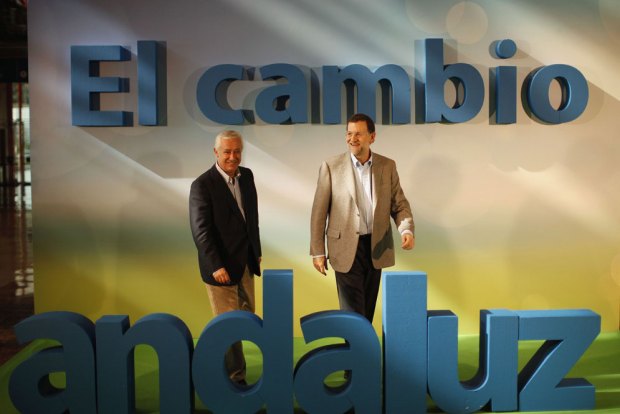 Javier Arenas y Mariano Rajoy durante la convención regional del PP-A